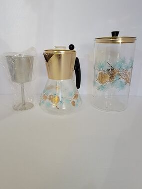 Gold-Accent Glass Coffee Carafe with Pinecone Motif - Clear/Gold